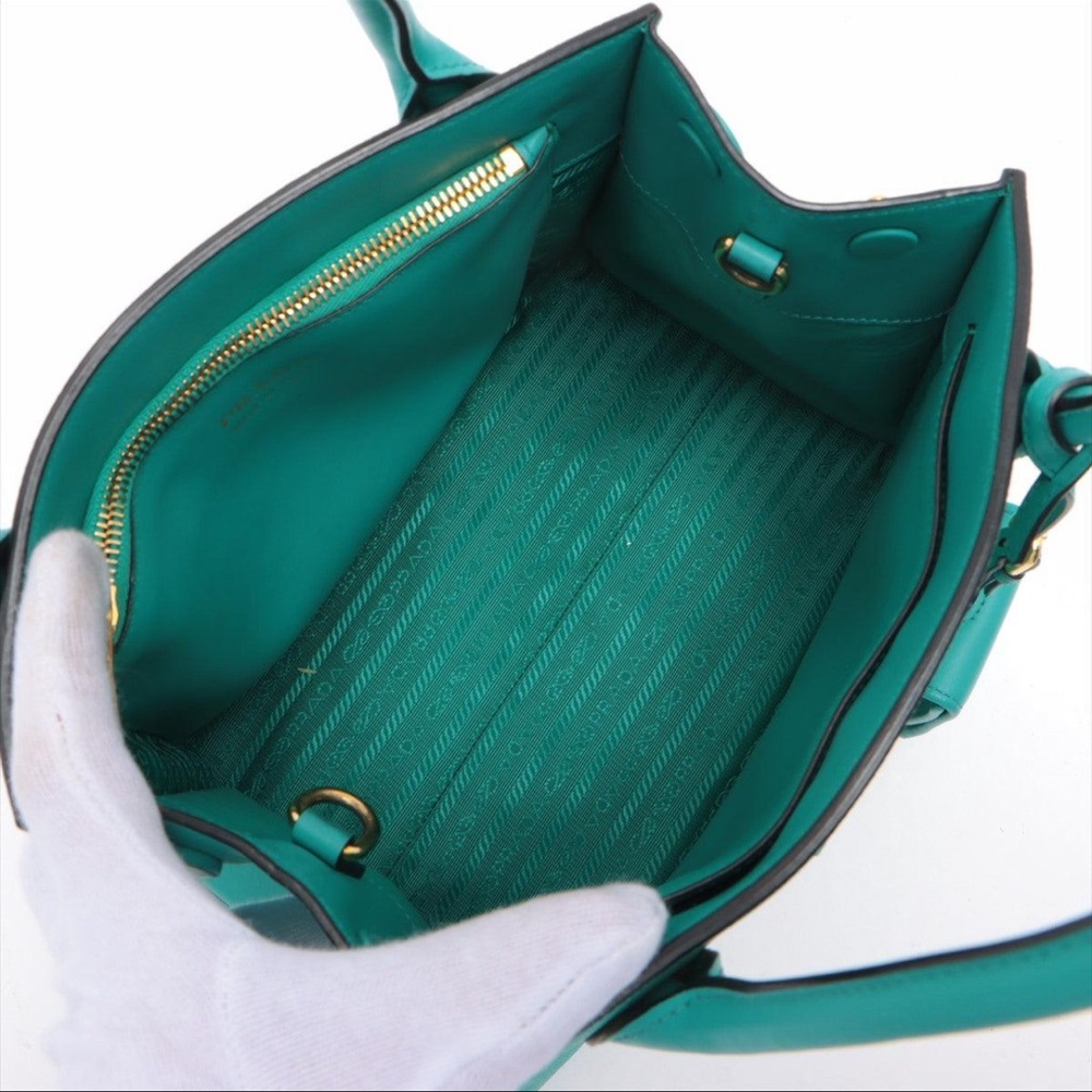 Prada Saffiano Small Monochromatic Shoulder Bag Teal - Picture 7 of 10